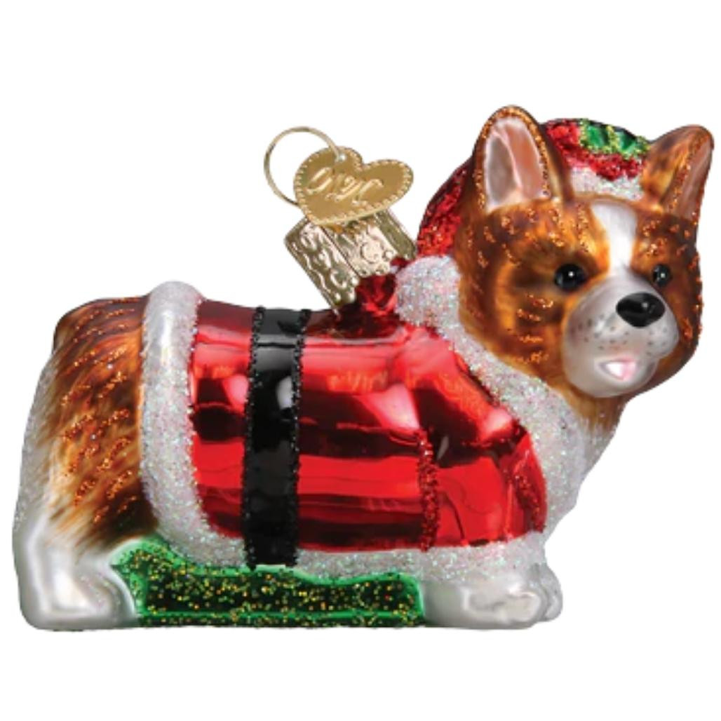 2.5" Holly Hat Corgi Puppy Ornament
