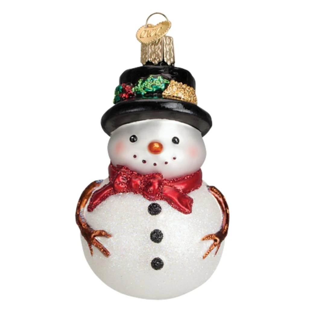 3.5" Red Bow Holly Hat Snowman Ornament
