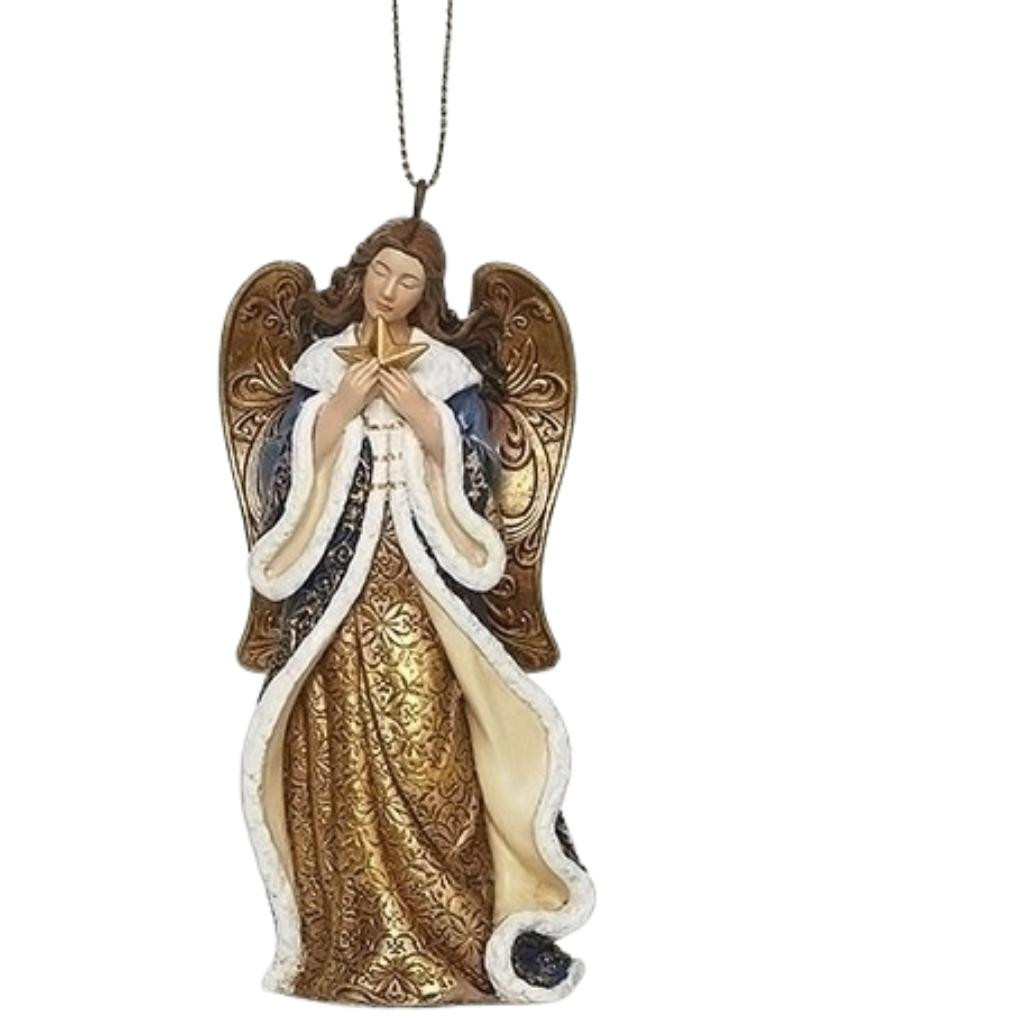Gold And Blue Angel Holding Star Ornament
