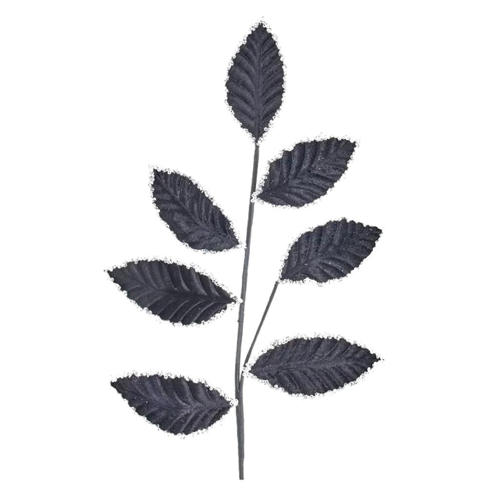 Velvet Sequin Black Leaf Spray