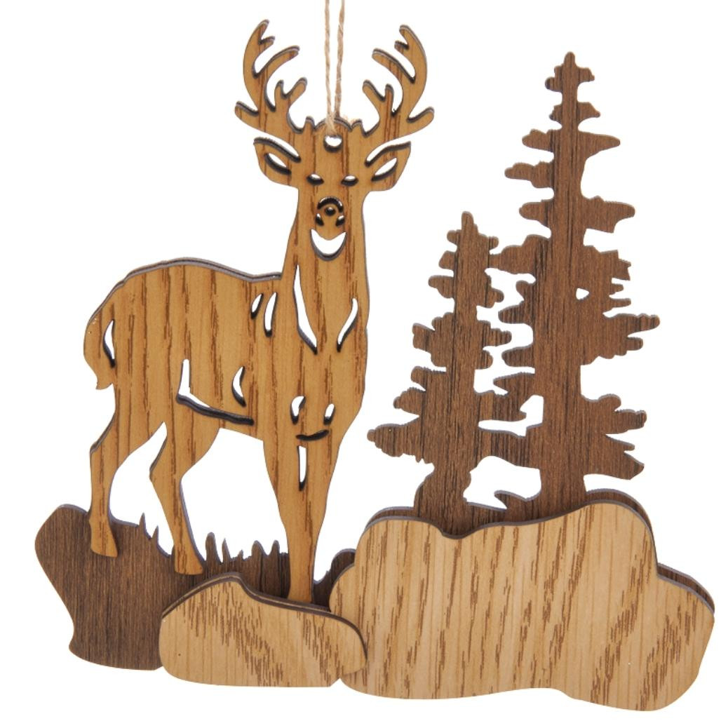 Wooden Deer Scene Ornament For Personalization