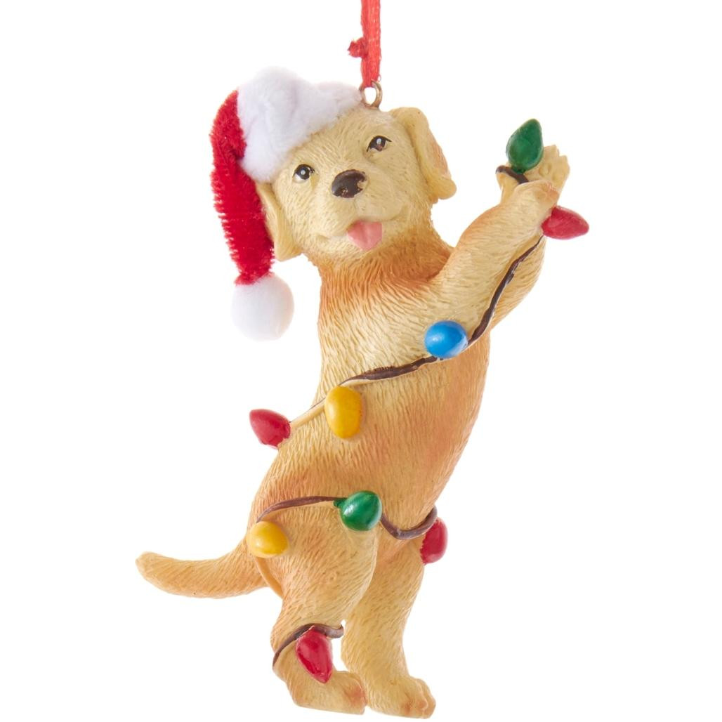 Yellow Puppy In Santa Hat Ornament
