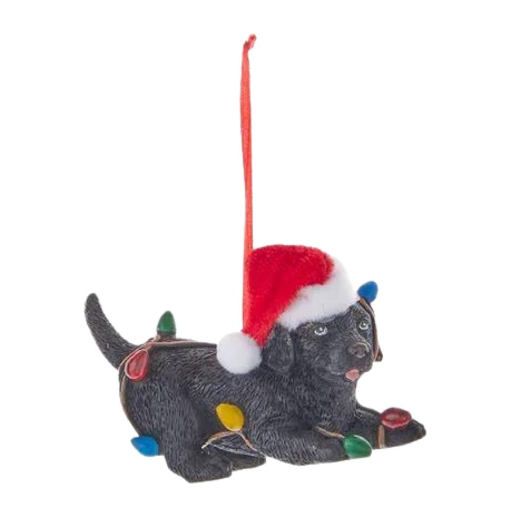 Black Puppy In A Santa Hat Ornament