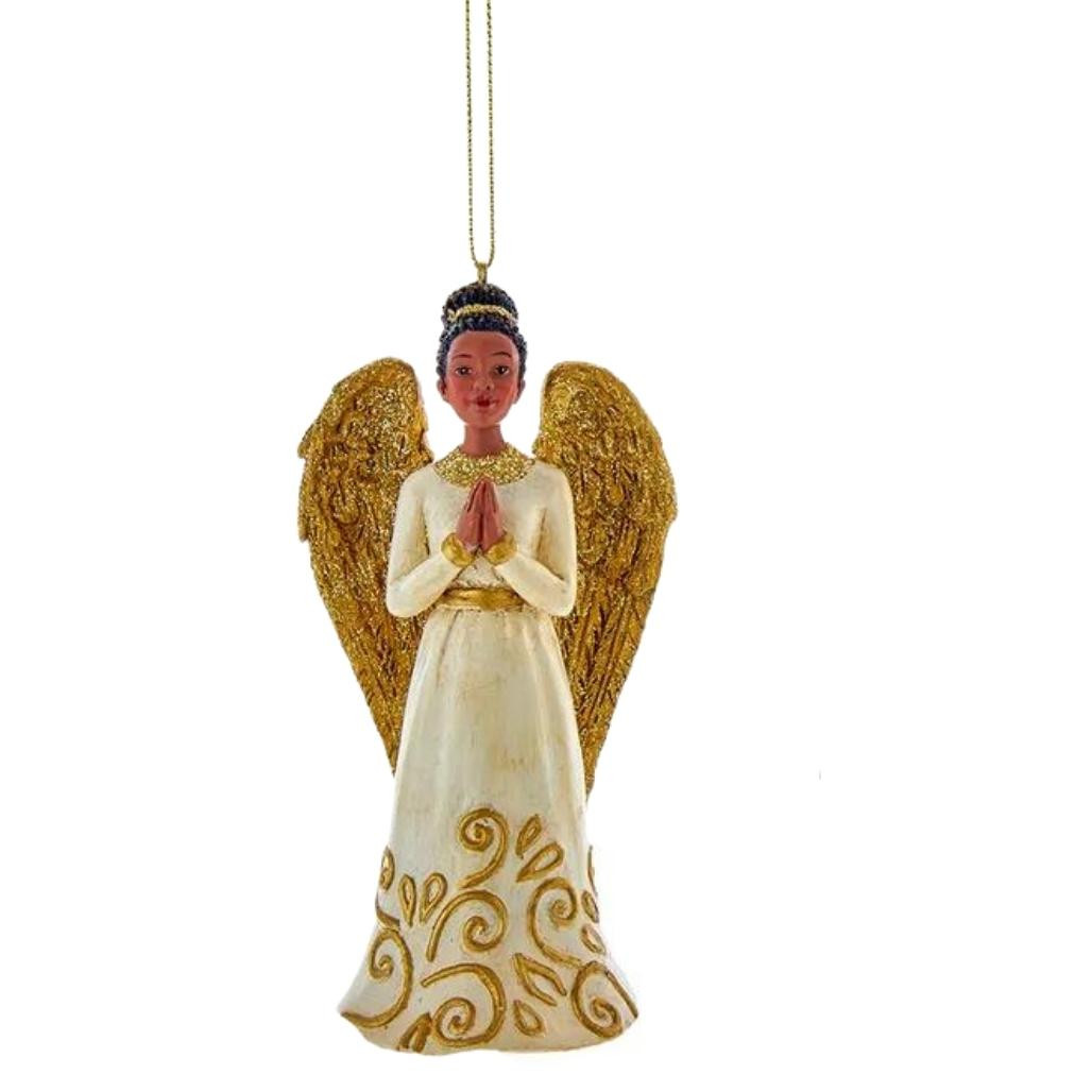 African American Ivory and Gold Praying Angel Ornament