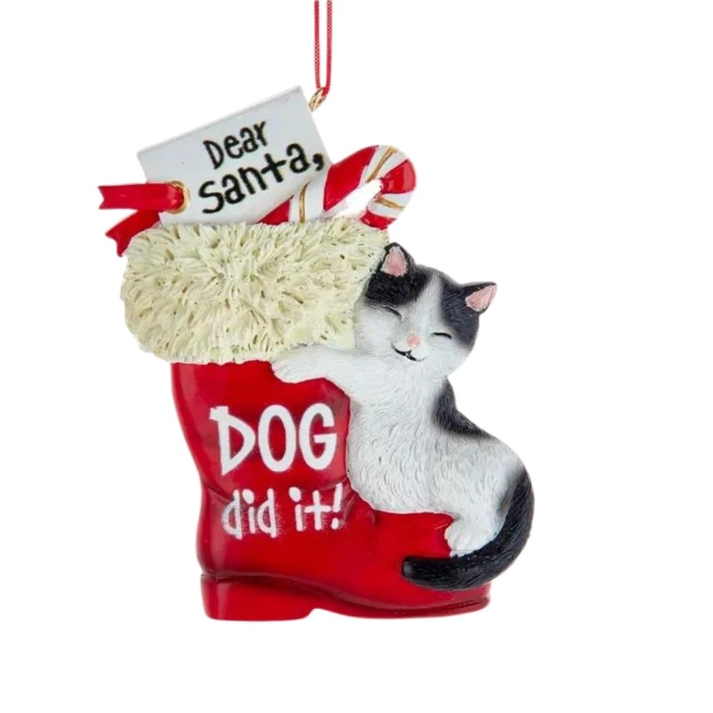 Cat Hugging Santa Boot Ornament
