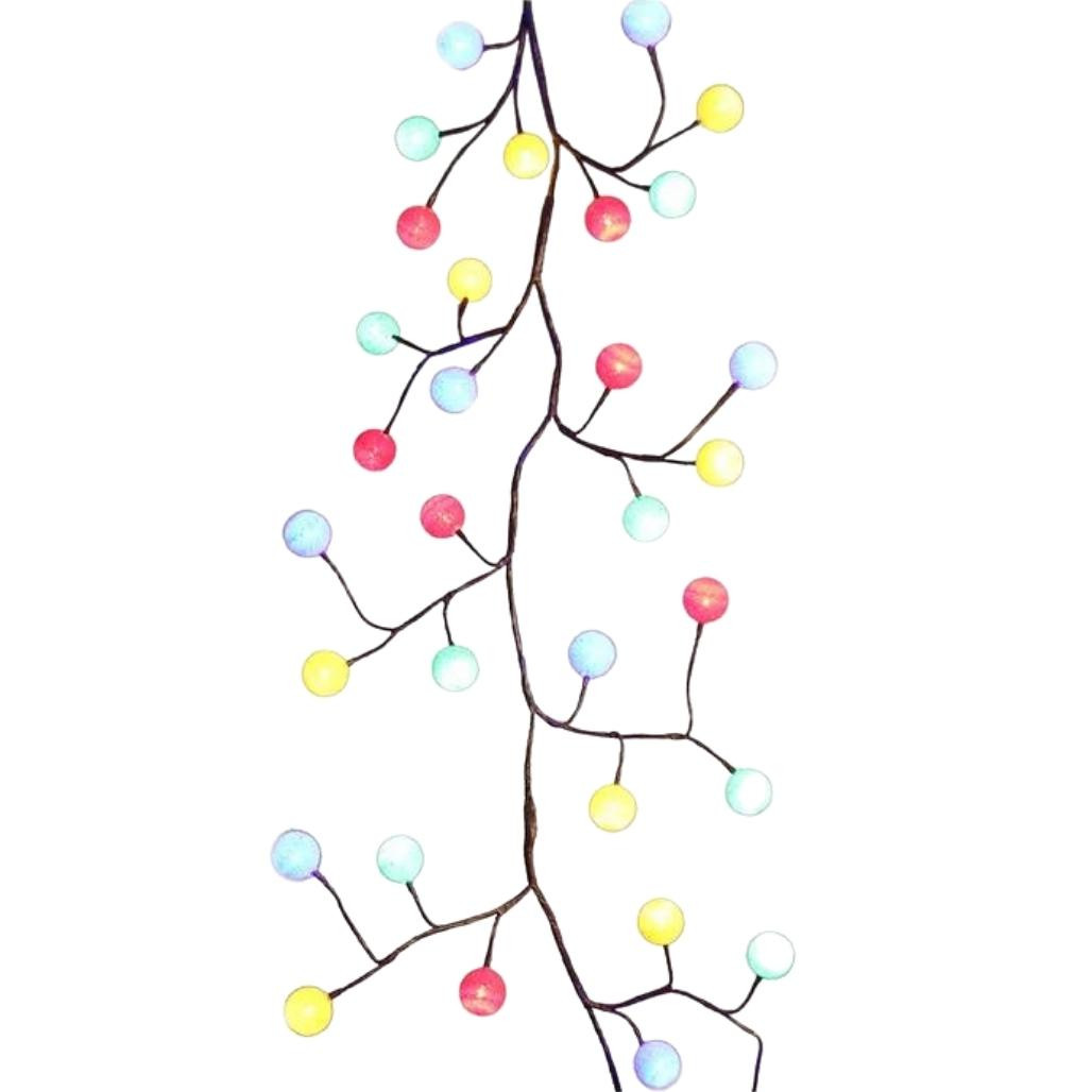 6 Foot Pre-Lit LED  Garland With Multicolored Cotton Ball Lights