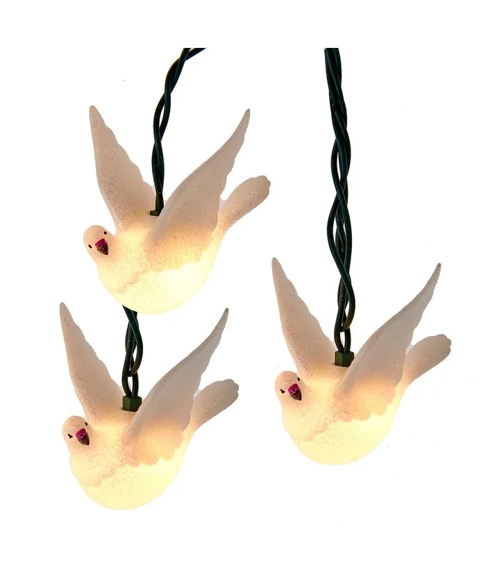 10-Light Glittered Dove Light Set