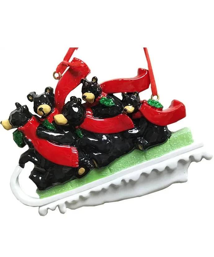 Black Bear Sled Family Of 6 Ornament For Personalization