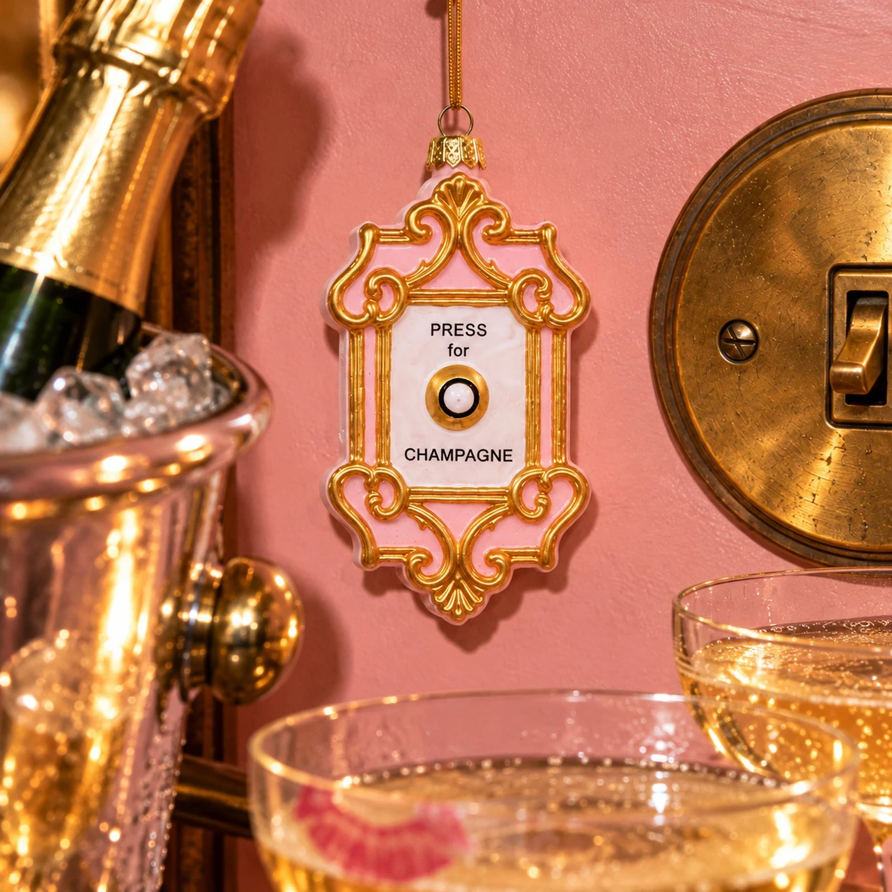 Cody Foster & Co - Champagne Button Blown Glass Ornament