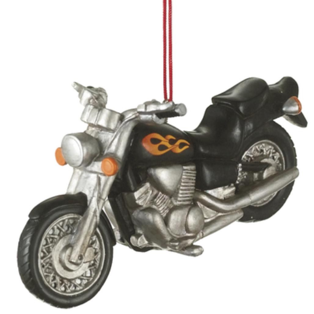 Ganz - Black Motorcycle with Flames Resin Ornament
