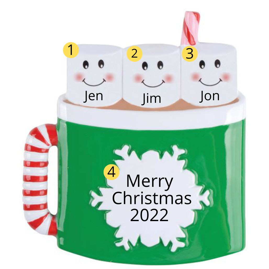 Personalized Family Of 3 Hot Cocoa Ornament