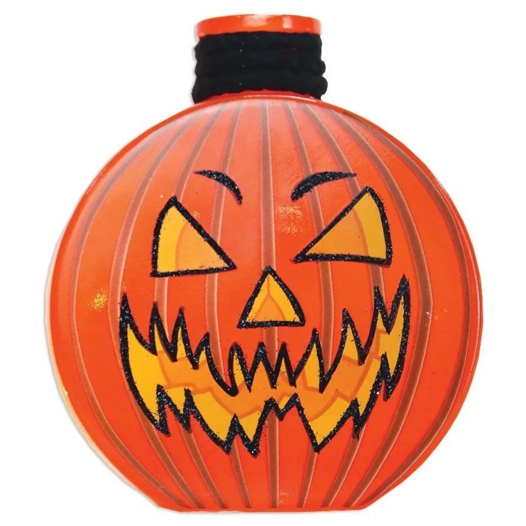 Round Striped Jack O'Lantern Lit Glass Jar