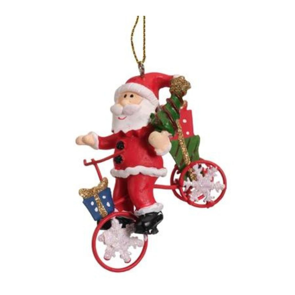 Santa Riding Bike With Tree Ornament The Christmas Loft