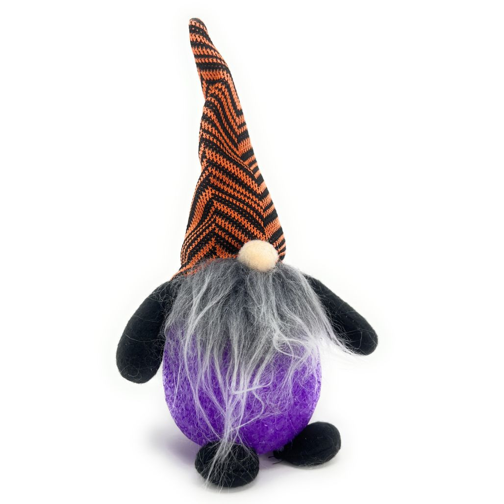 Purple and Orange Halloween Themed Light Up Flashing Gnome Figurine