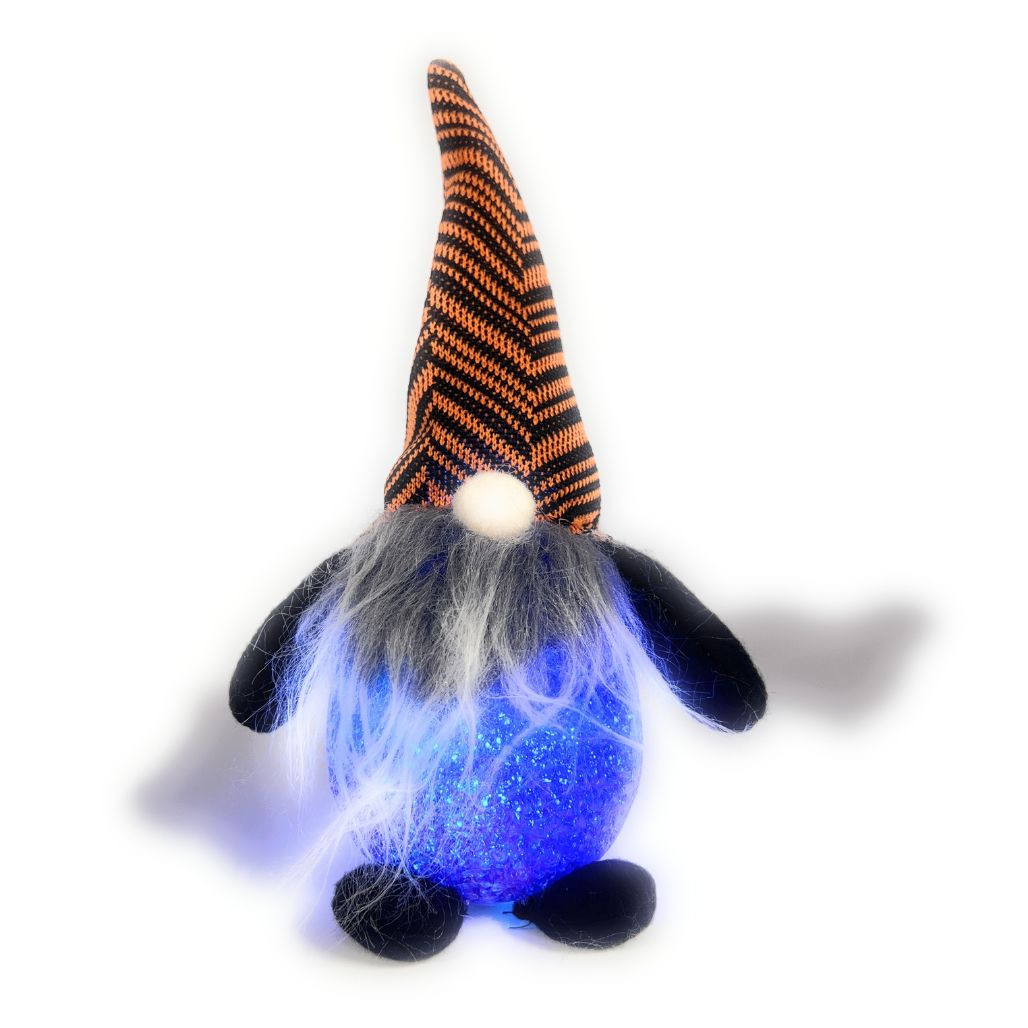 Purple and Orange Halloween Themed Light Up Flashing Gnome Figurine