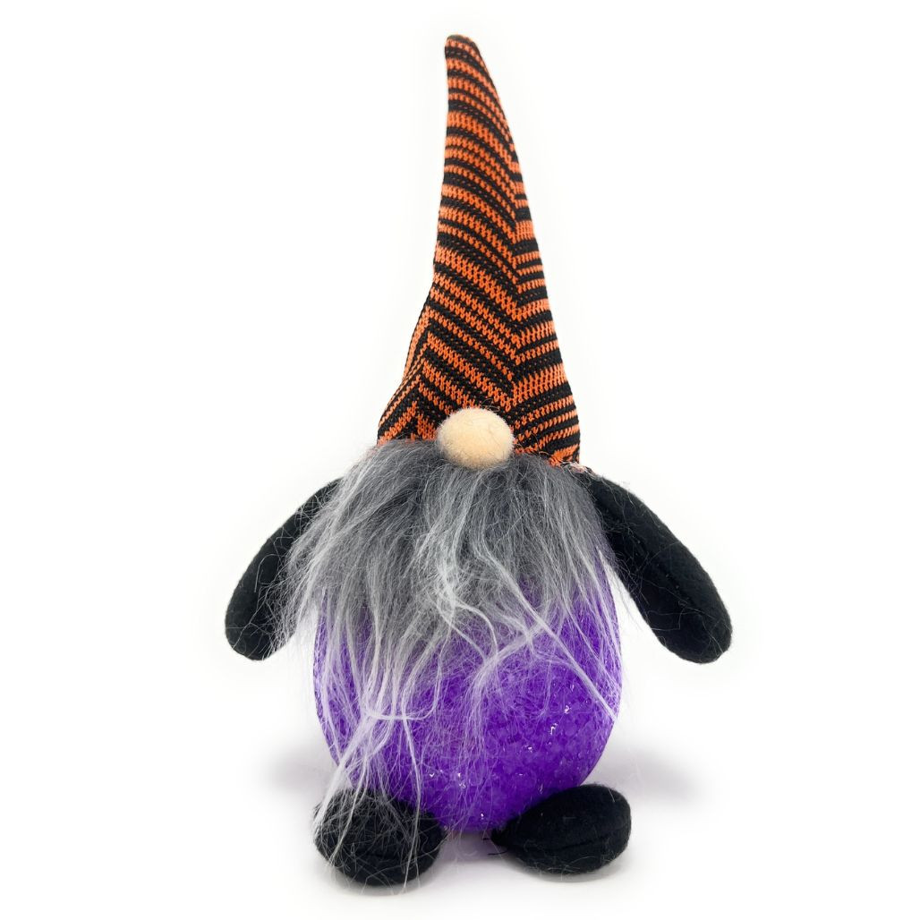 Purple and Orange Halloween Themed Light Up Flashing Gnome Figurine