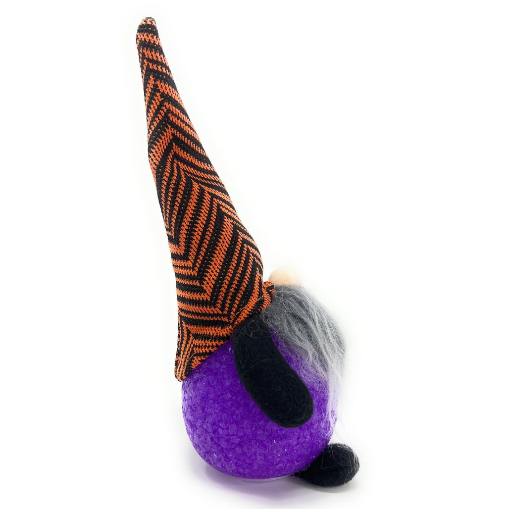 Purple and Orange Halloween Themed Light Up Flashing Gnome Figurine
