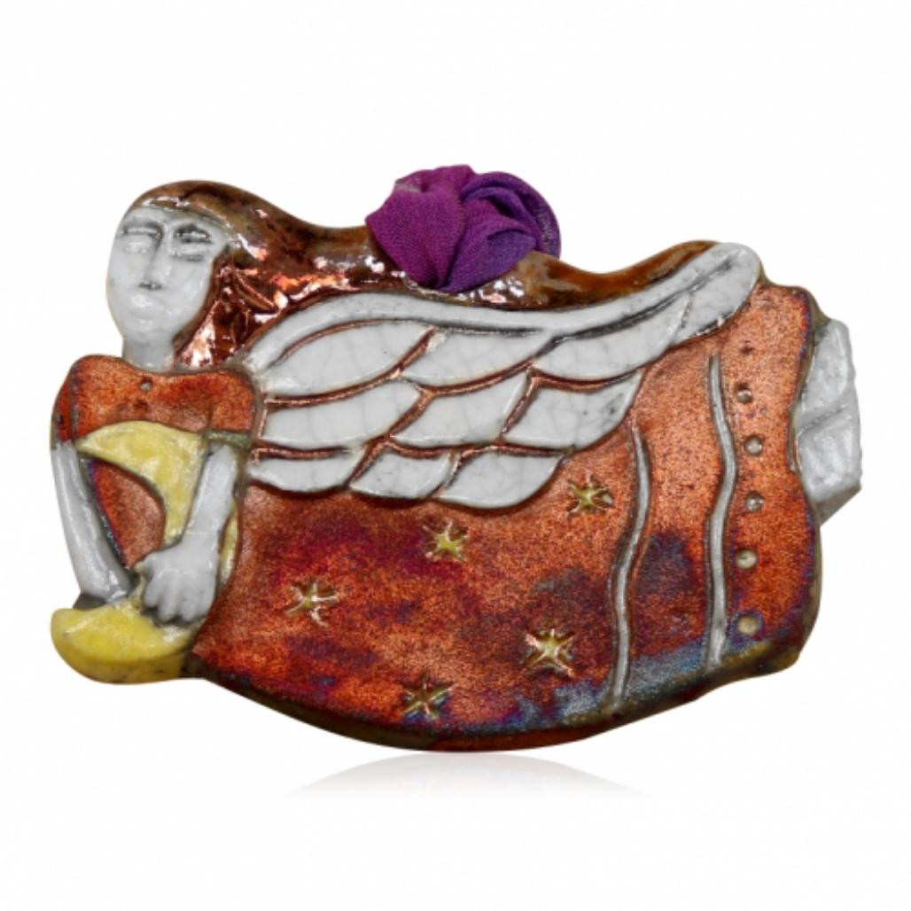 Moon Angel Raku Ornament Handcrafted from Raku Potteryworks
