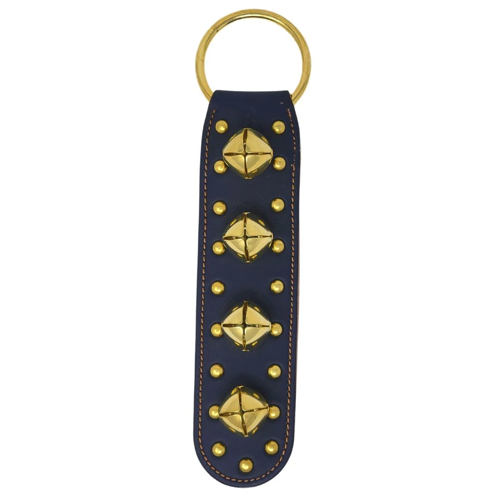 Navy Studded Leather Strap With Bells Door Hanger