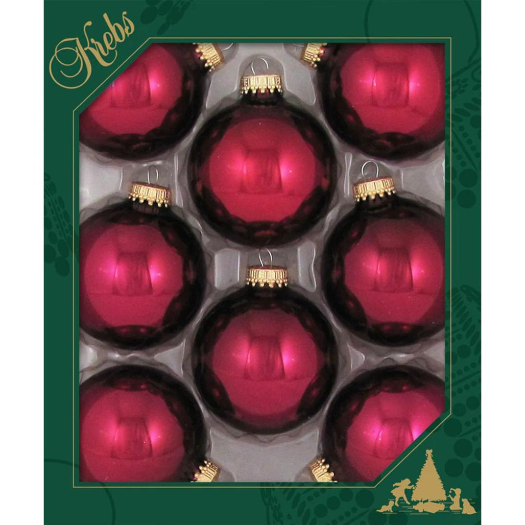 Set of 8 Burgundy Red Glass Ornaments