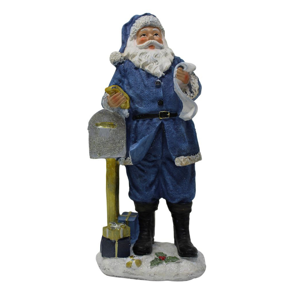 Blue Santa With Mailbox Resin Figurine