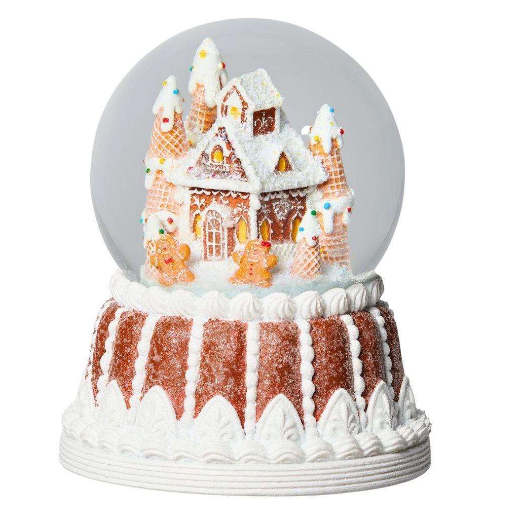 Regency International Pastel Gingerbread House Snow Globe – 6-Inch Resin Water Globe For Holiday Decor