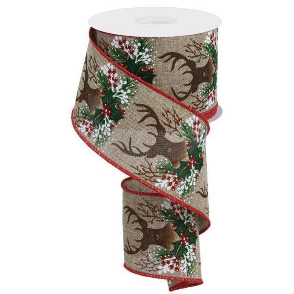 Deer Head Natural Linen Ribbon 10 Yards 2.5 Inch Wide
