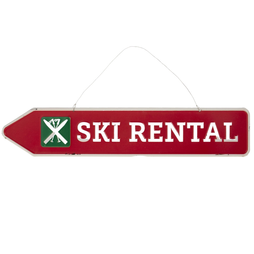 16 inch Metal Ski Sign Ornament for Christmas Tree or Walls with Ski Rental on it