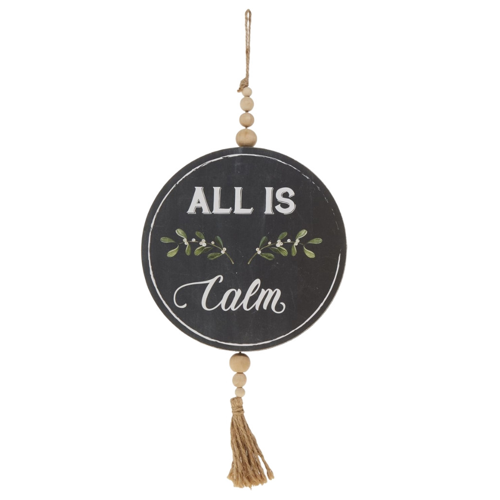 Wood Bead Dangle "All Is Calm" Painted Ornament 