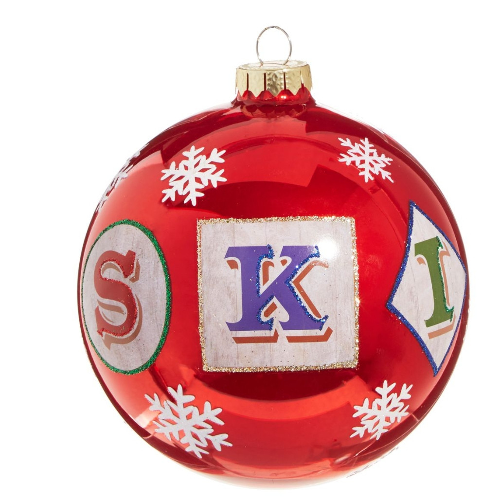 Shiny Red Ball Ornament With SKI 