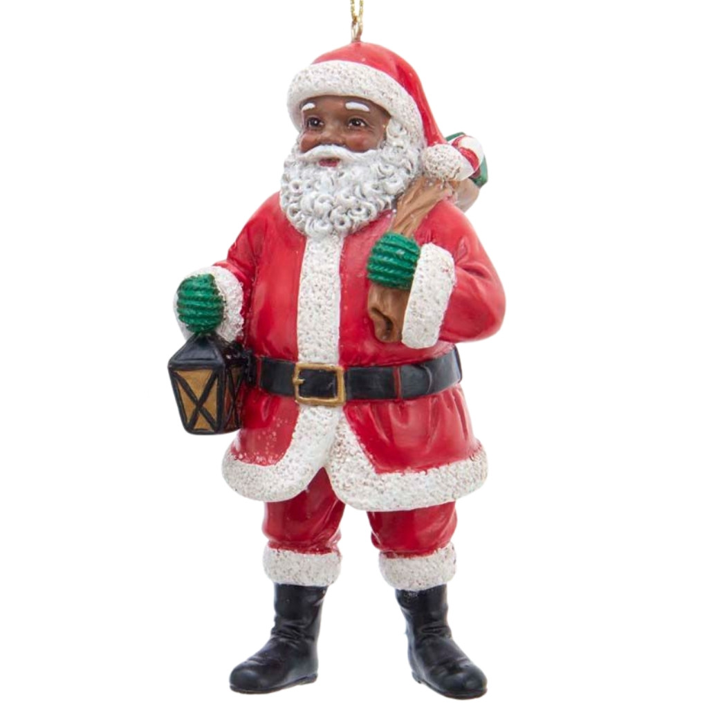 African American Santa with A Sack Over His Shoulder Ornament
