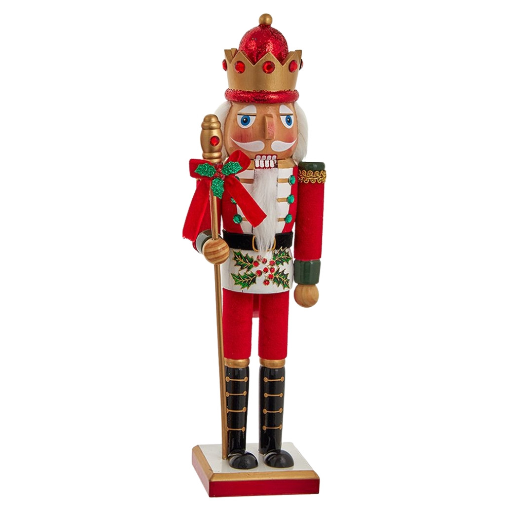 Traditional Red Wooden Soldier Nutcracker With Green Holly