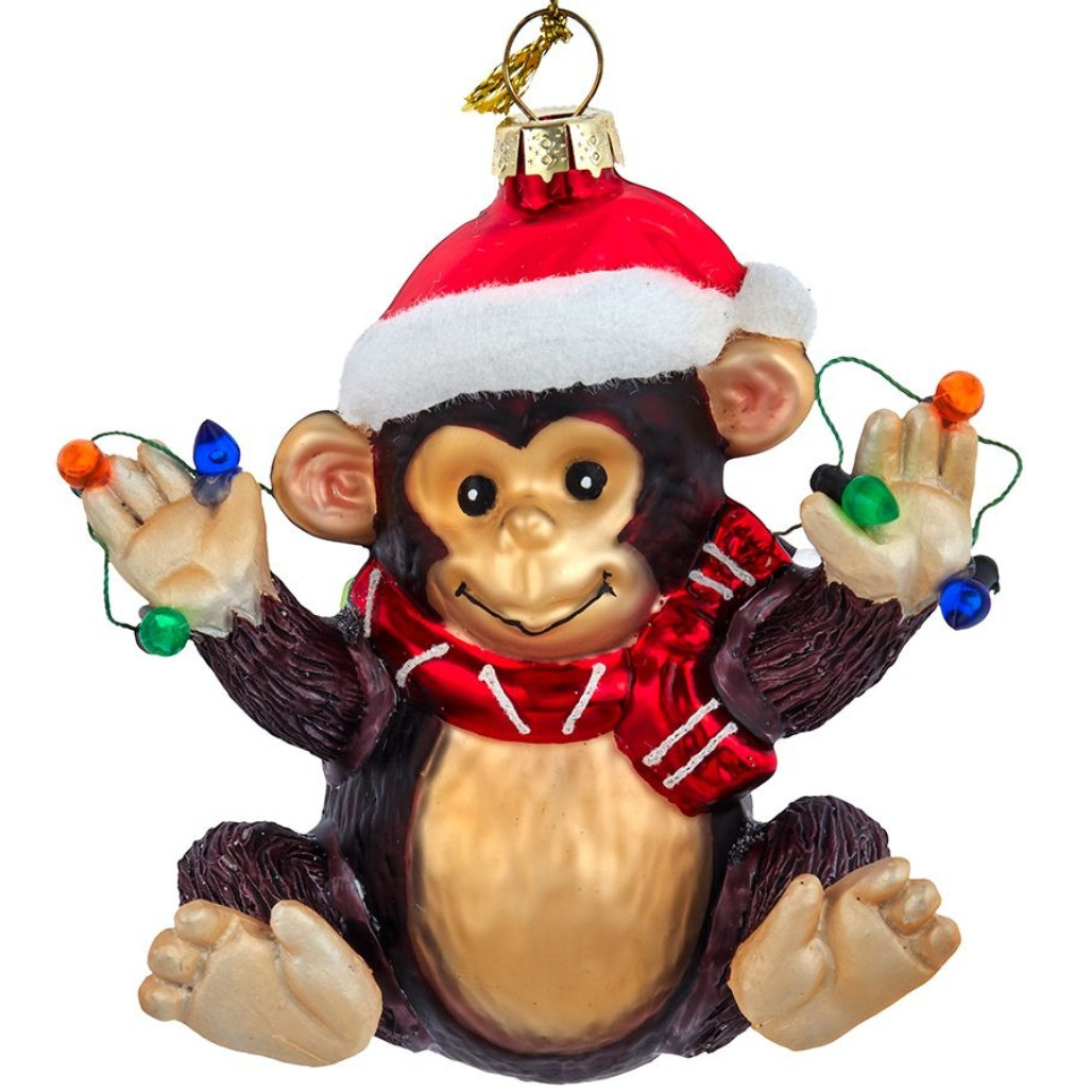 Glass Monkey with Miniature Light Strand Ornament
