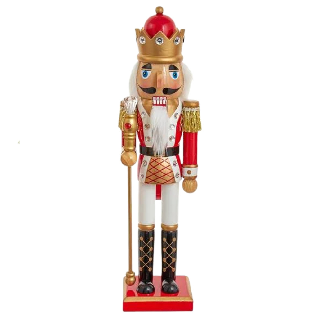 Traditional Wooden Nutcracker Red And White King With Scepter 
