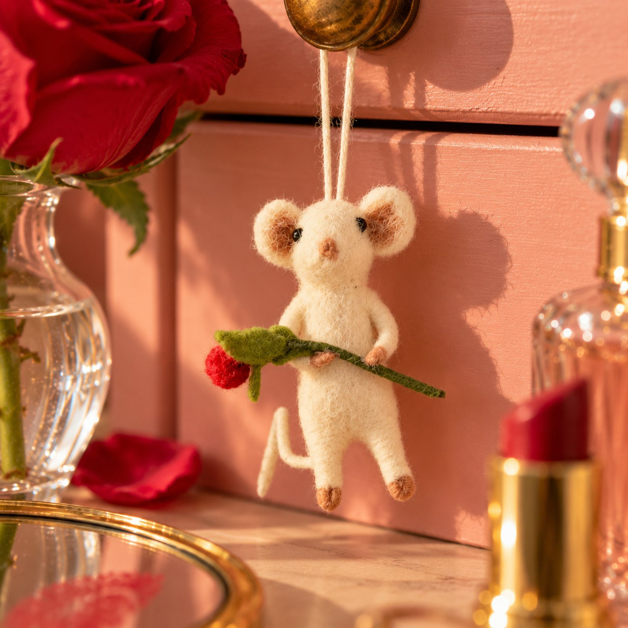 Felt Mini Mouse Holding A Rose Ornament