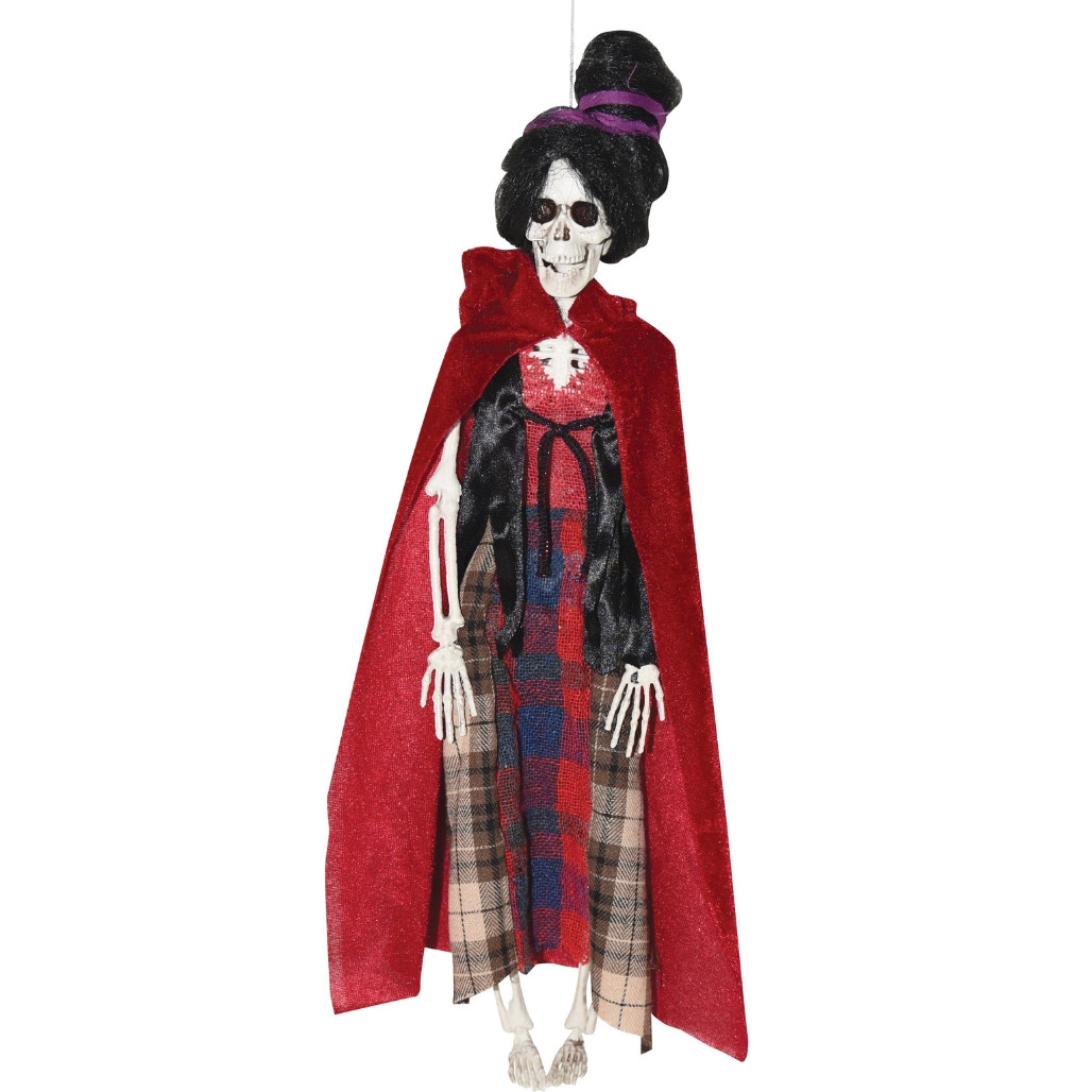 Hanging Black Haired Skeleton Witch Ornament