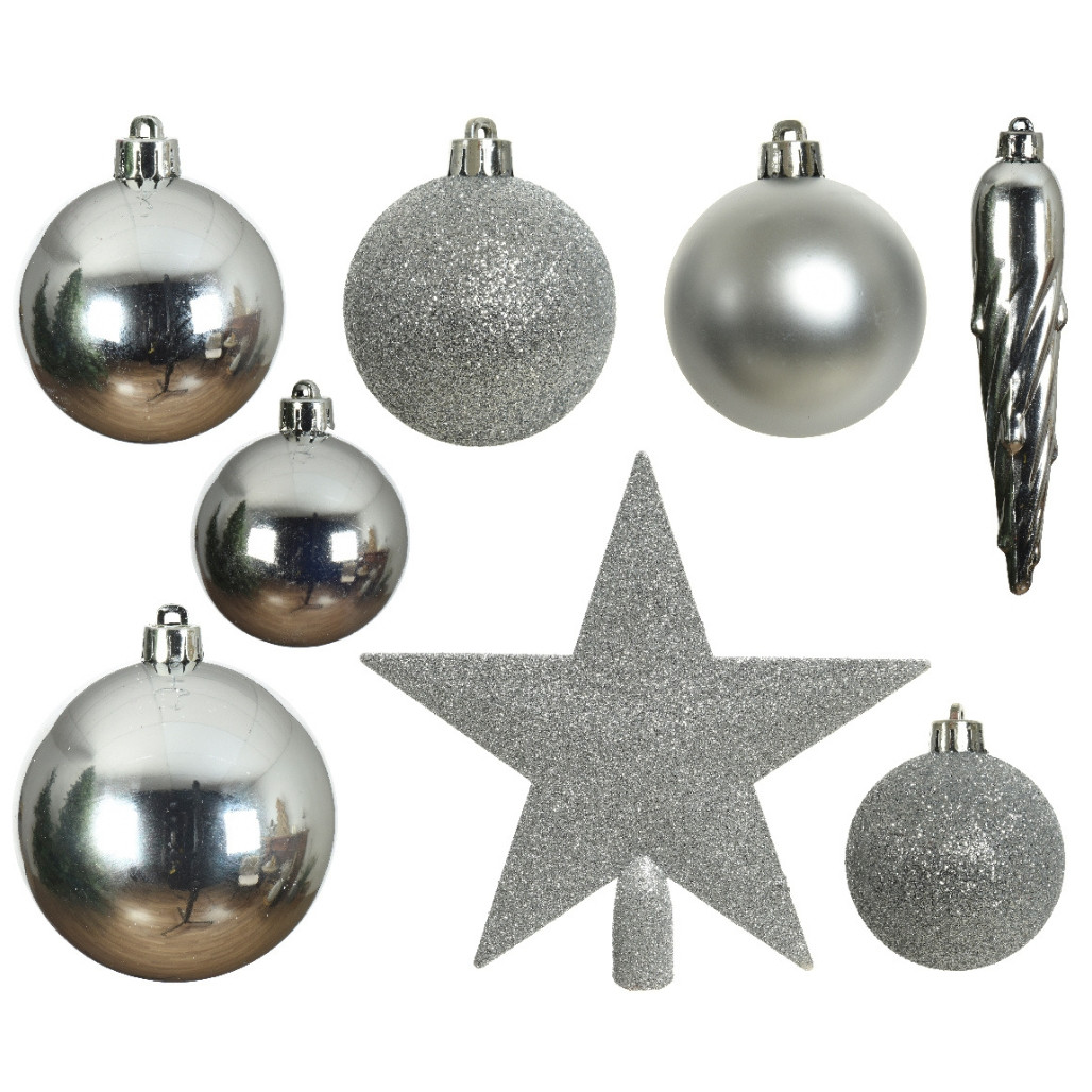 33 Piece Silver Shatterproof Ornament Set