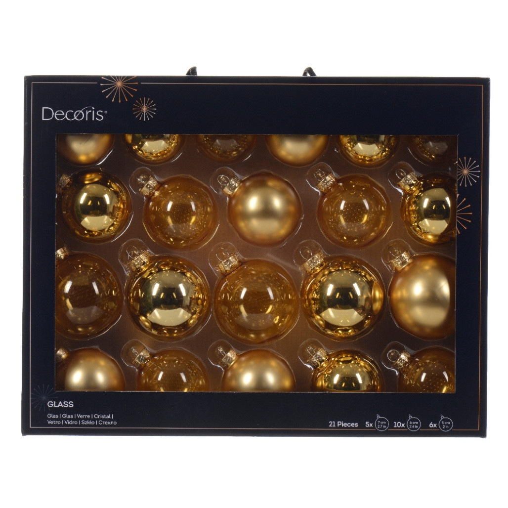 21 Piece Assorted Gold Glass Ornament Set