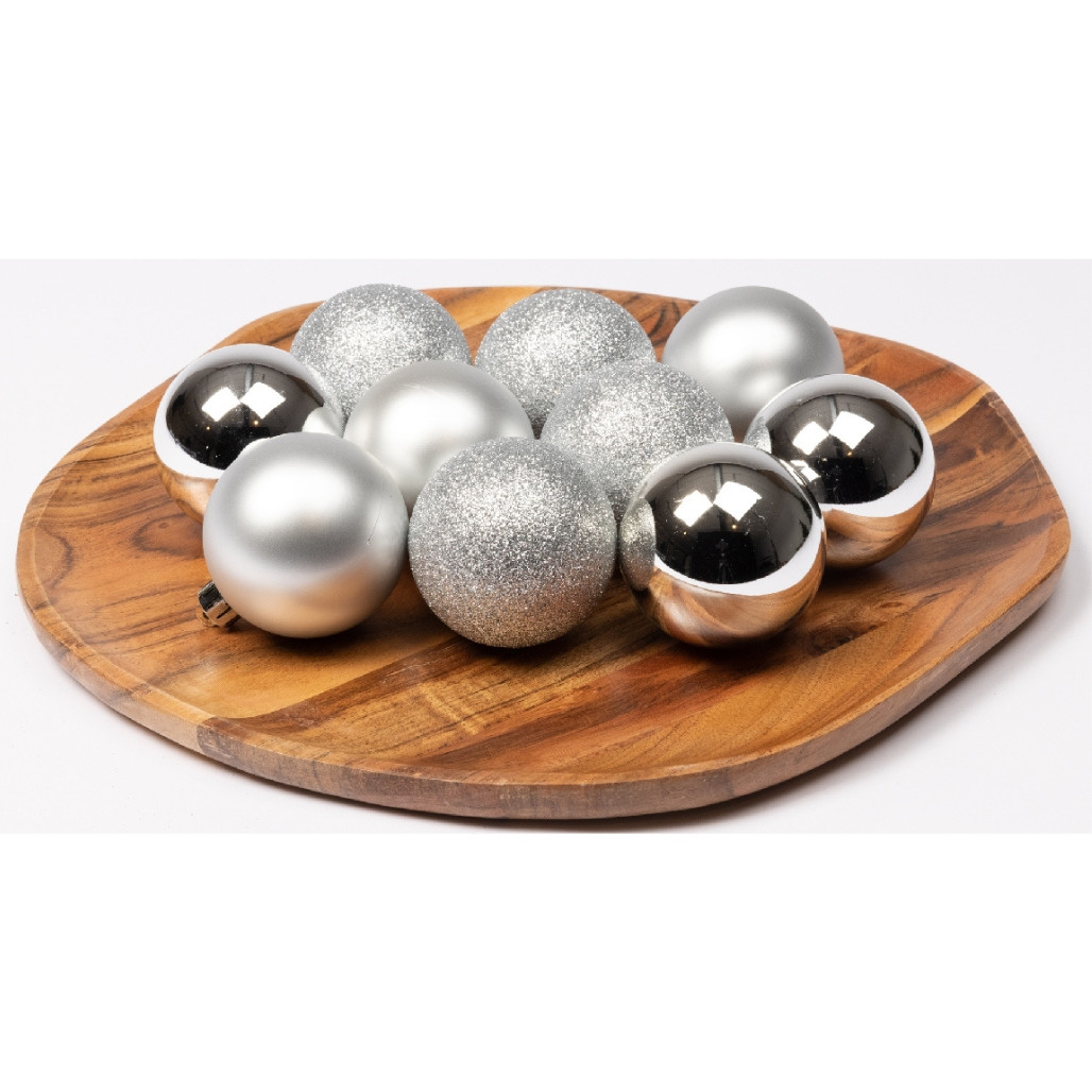 Tube of 10 Silver Shatterproof Ornaments