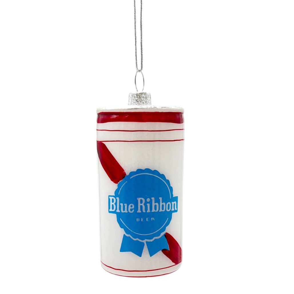 Cody Foster Blue Ribbon Beer Can Glass Ornament