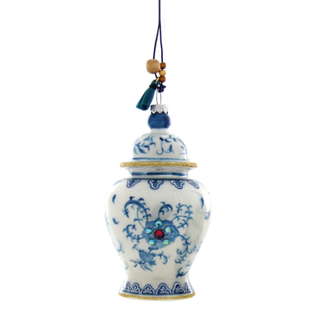Cody Foster Glass Light Blue Chinoiserie Ginger Jar Ornament