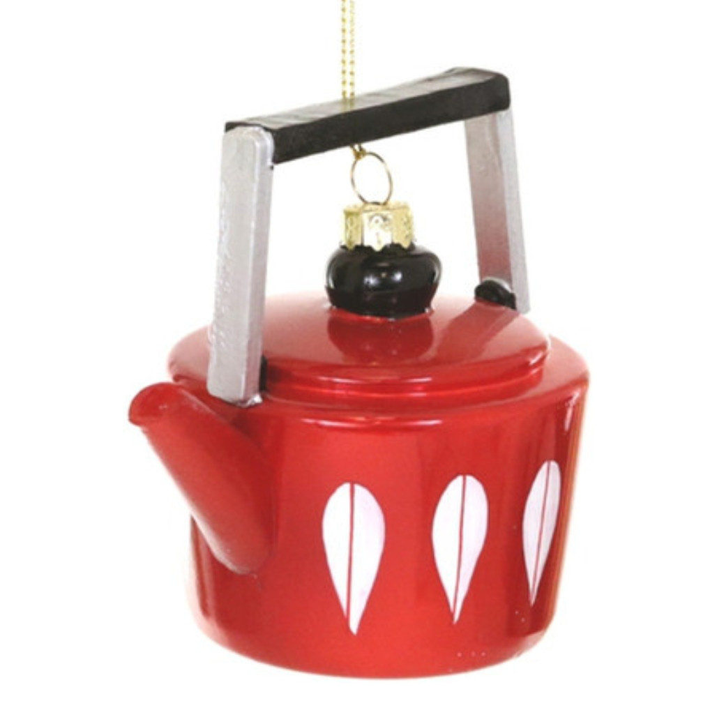Cody Foster Glass Red Mid Century Modern Tea Pot Ornament