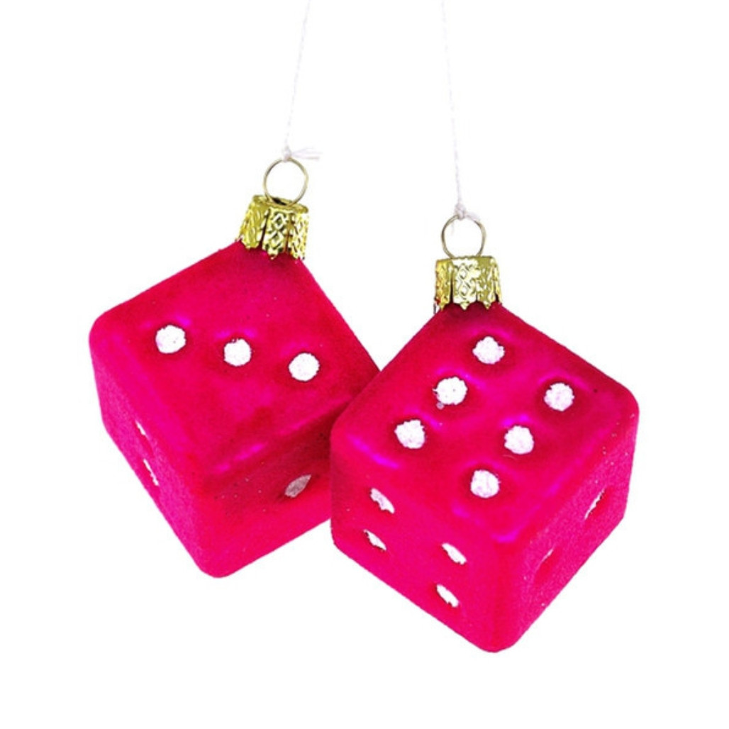 Cody Foster Glass Fuzzy Pink Dice Ornament