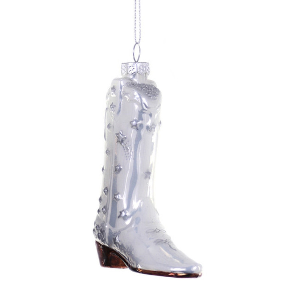 Cody Foster Glass White Cosmic Cowboy Boot Ornament