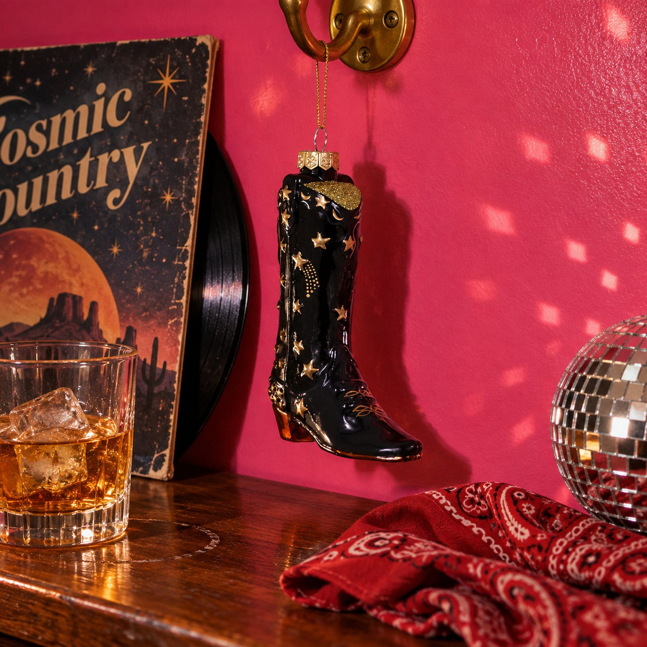 Cody Foster Glass Black Cosmic Cowboy Boot Ornament