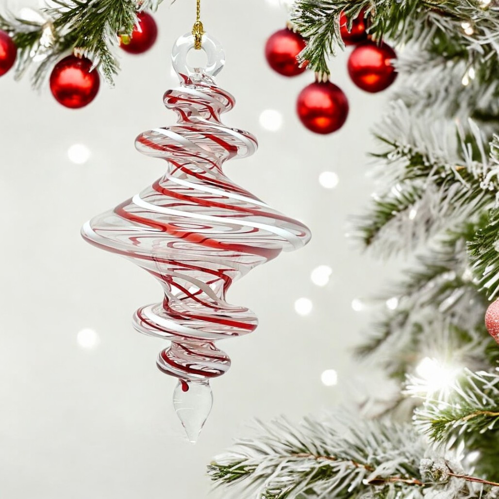 Red and White Stripped Fancy Finial Ornament