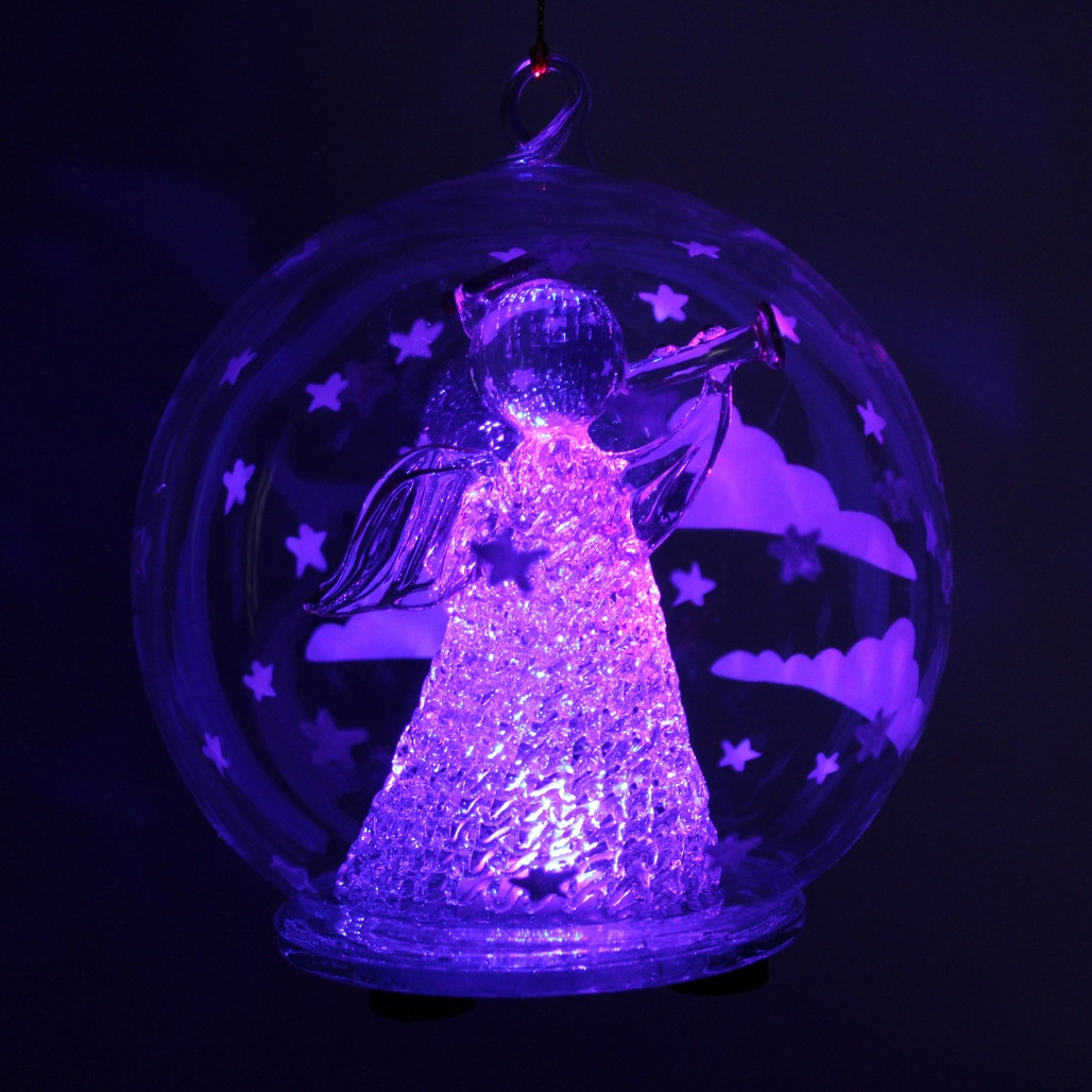 Color Changing LED Angel Blowing Horn Glass Globe