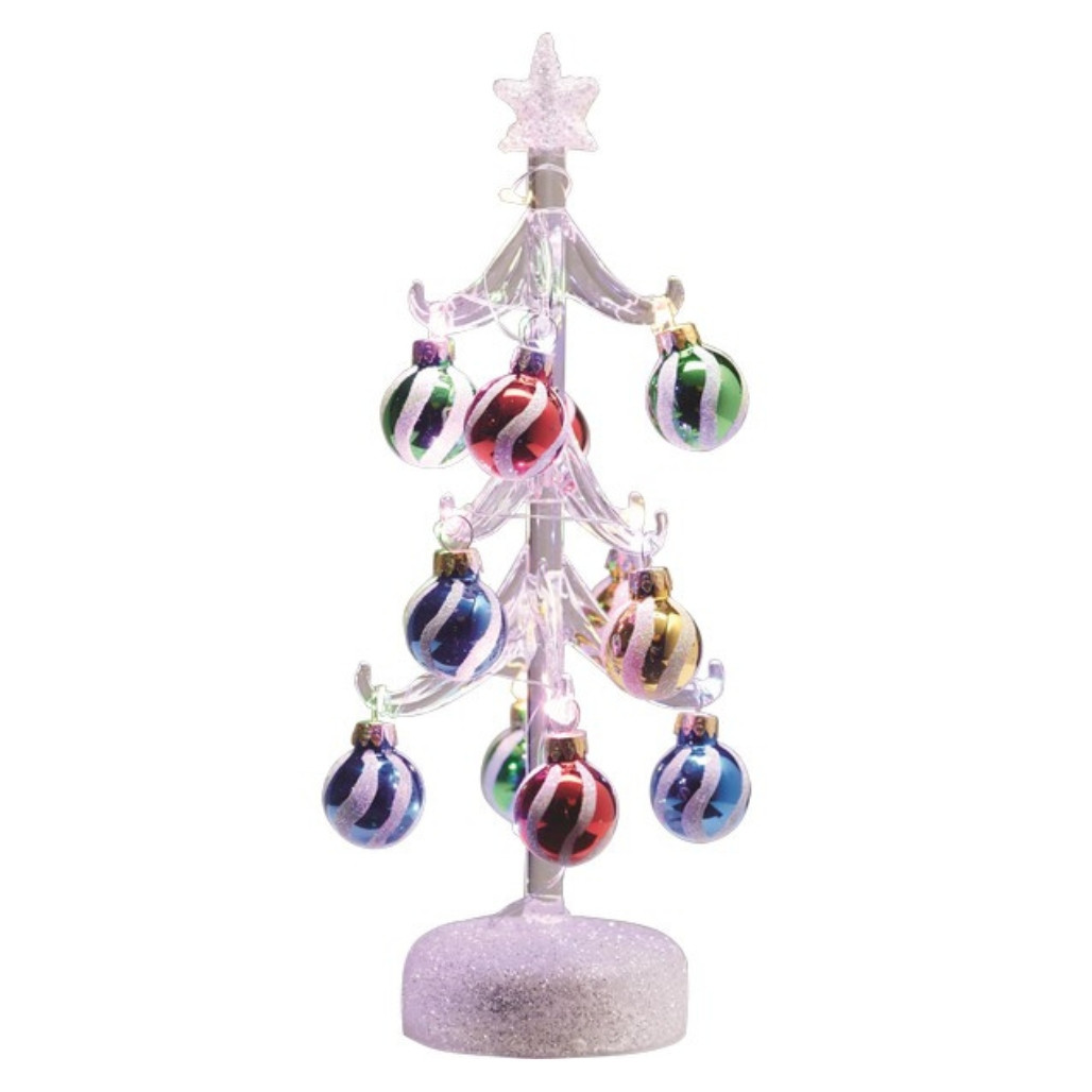 10 Inch Clear Glass LED Tree With Swirl Ornaments