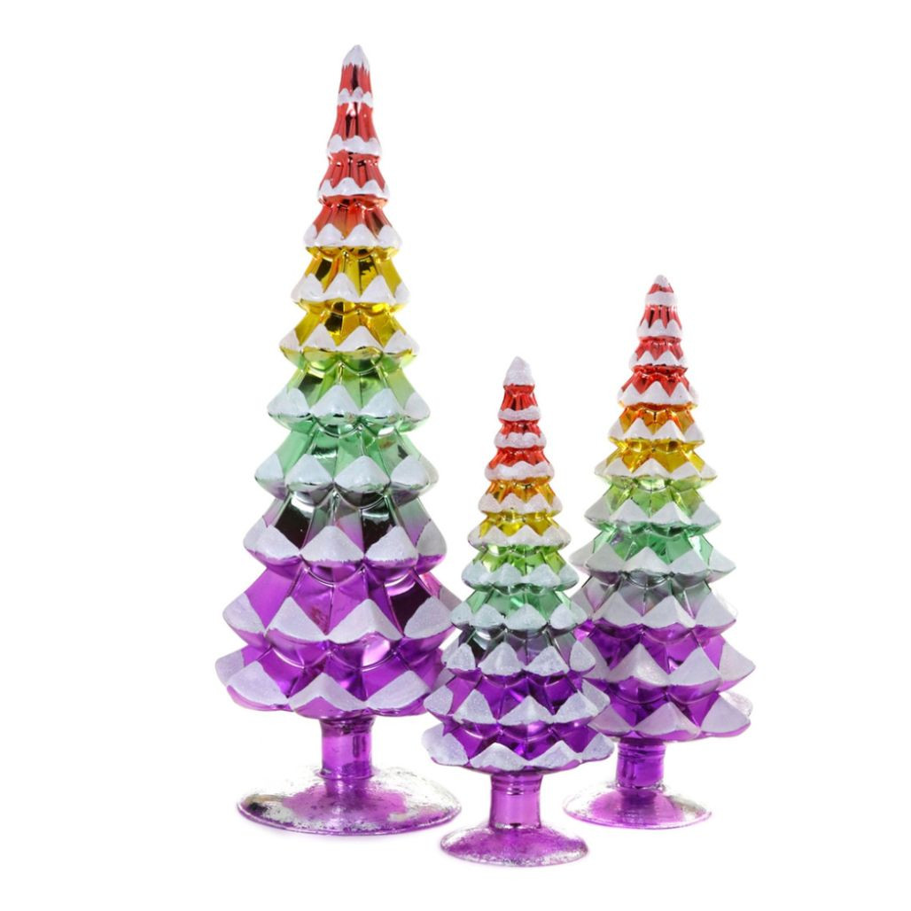 Cody Foster Pastel Rainbow Snow-Capped Glass Trees, Set of 3