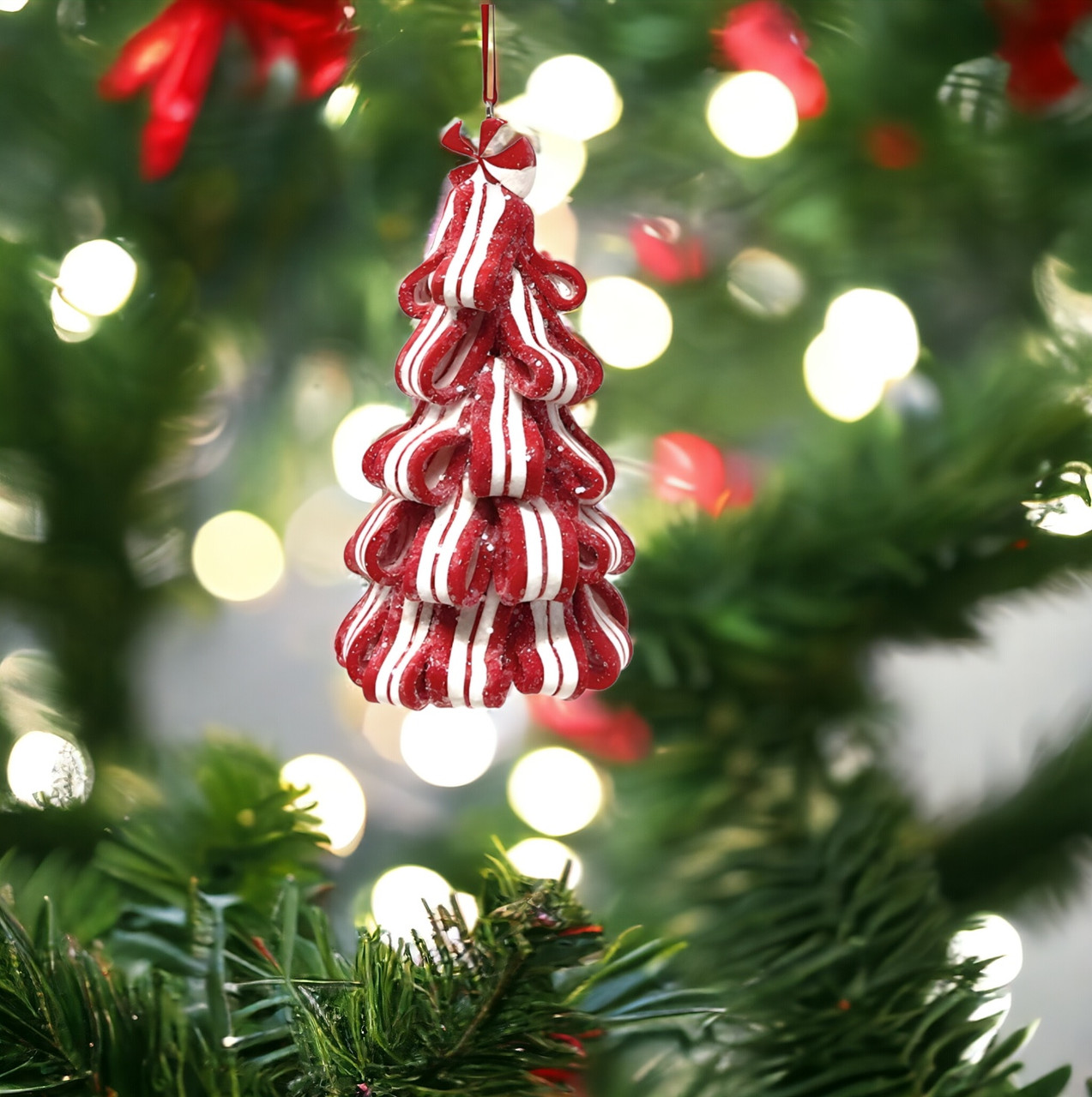 Wide Peppermint Ribbon Candy Striped Tree Ornament